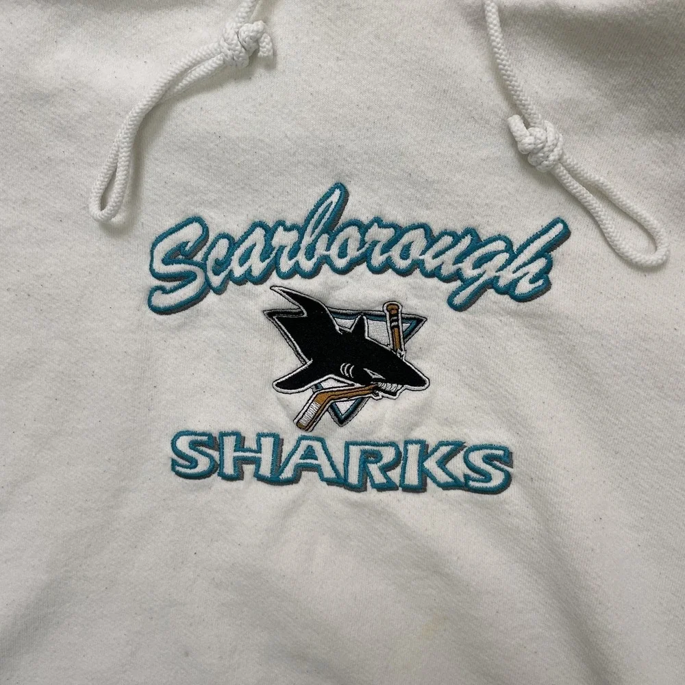 Vintage Scarborough Sharks hockey hoodie mens XL White 2000s y2k - Picture 2 of 10